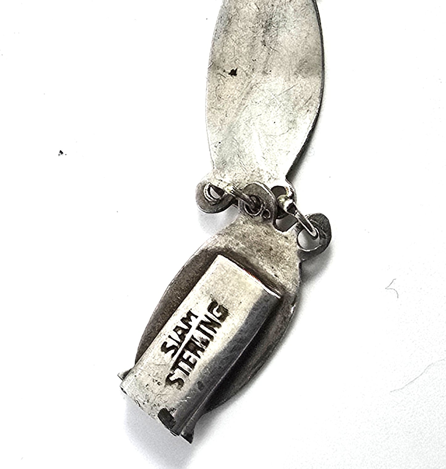 Siam Black Nielloware enamel thin deity vintage sterling silver bracelet
