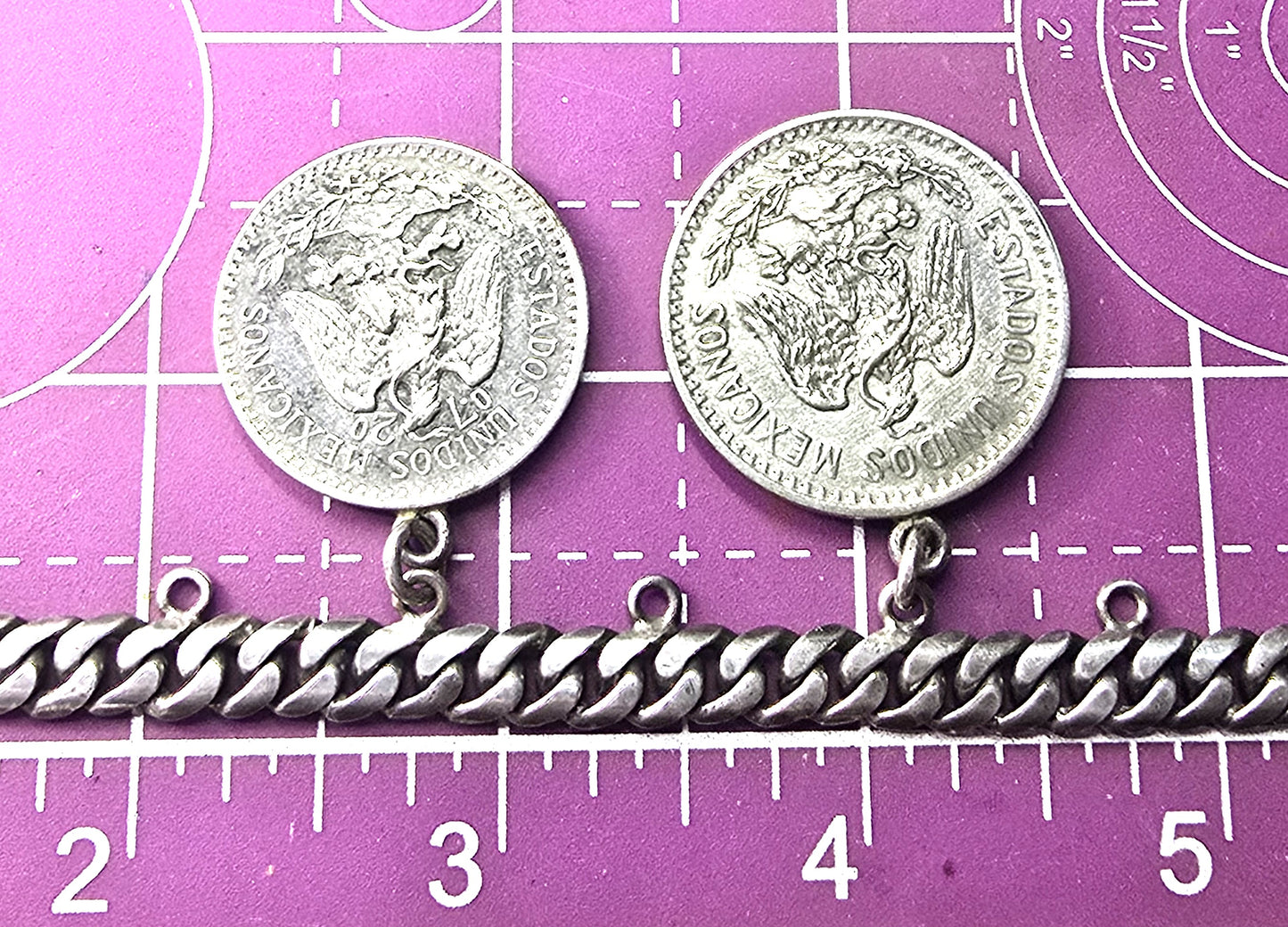 Mexican 50 Centavos mid century vintage sterling silver coin bracelet 1914/1943