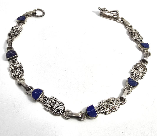 Peruvian Tumi Chimu lapis lazuli gemstone sterling silver vintage bracelet