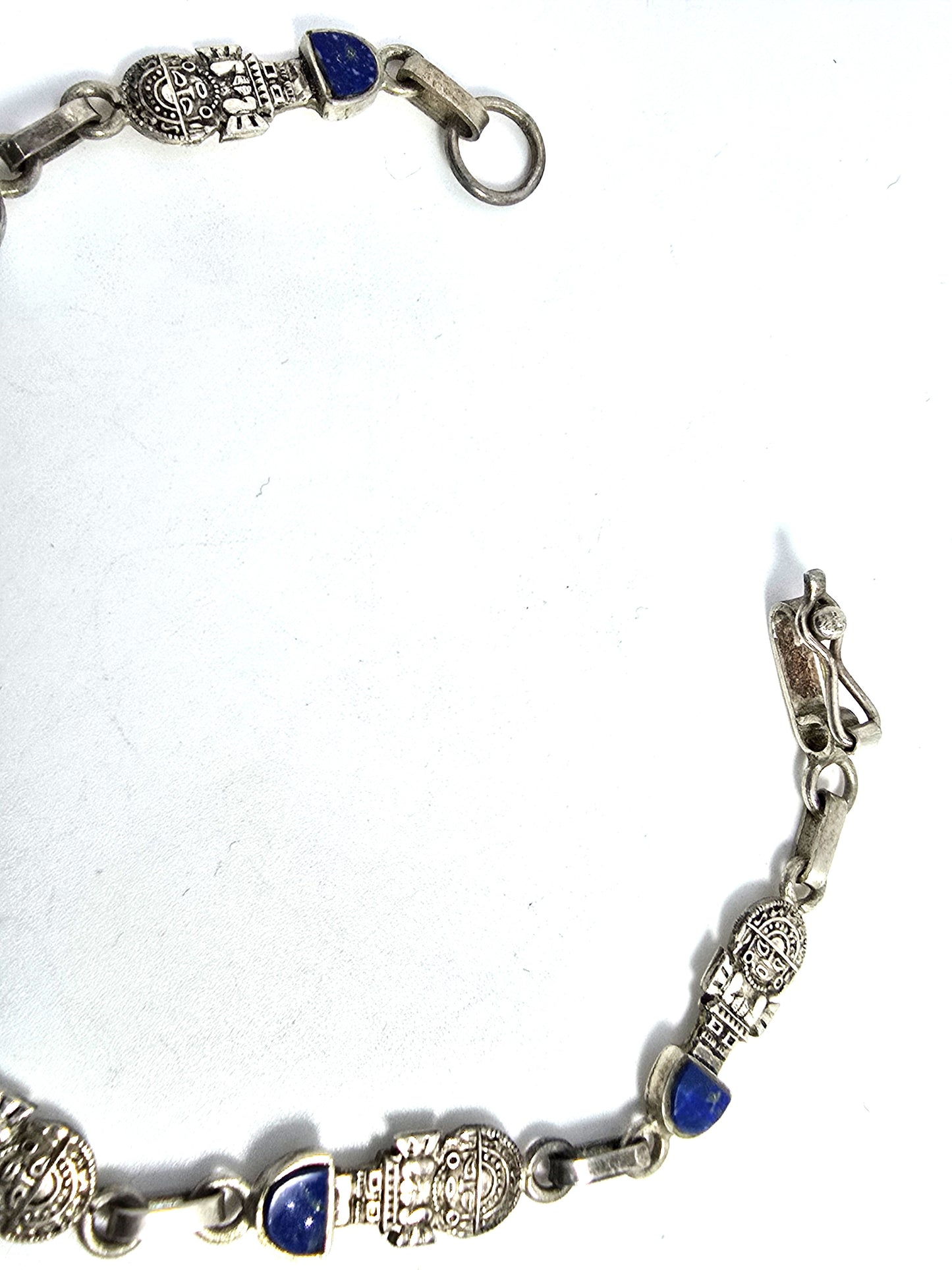 Peruvian Tumi Chimu lapis lazuli gemstone sterling silver vintage bracelet