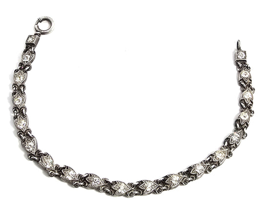 Art Deco GG Pave clear paste antique sterling silver tennis bracelet