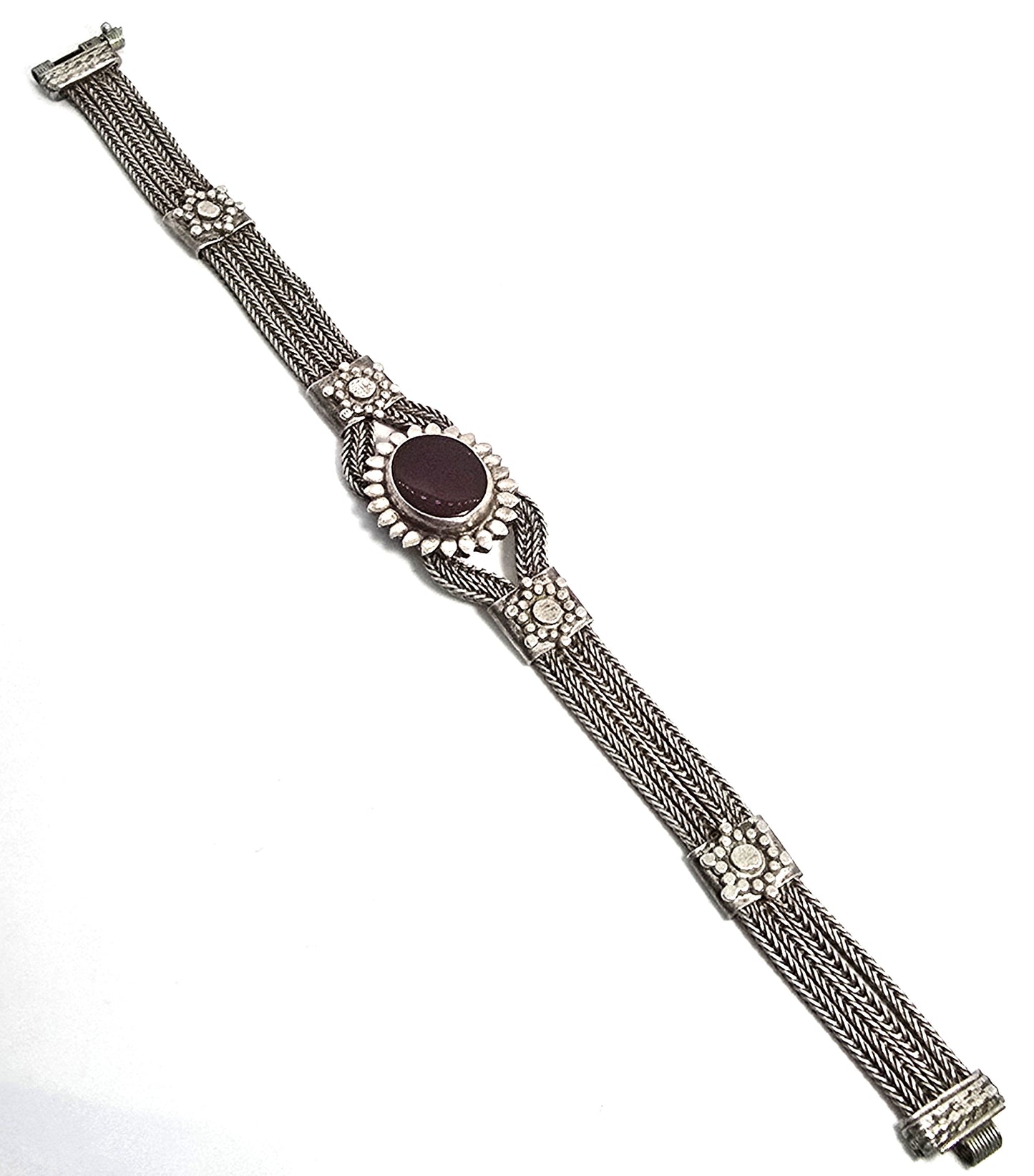 Turkish Ottoman Carnelian gemstone foxtail chain 900 sterling silver vintage bracelet