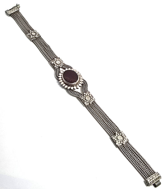 Turkish Ottoman Carnelian gemstone foxtail chain 900 sterling silver vintage bracelet