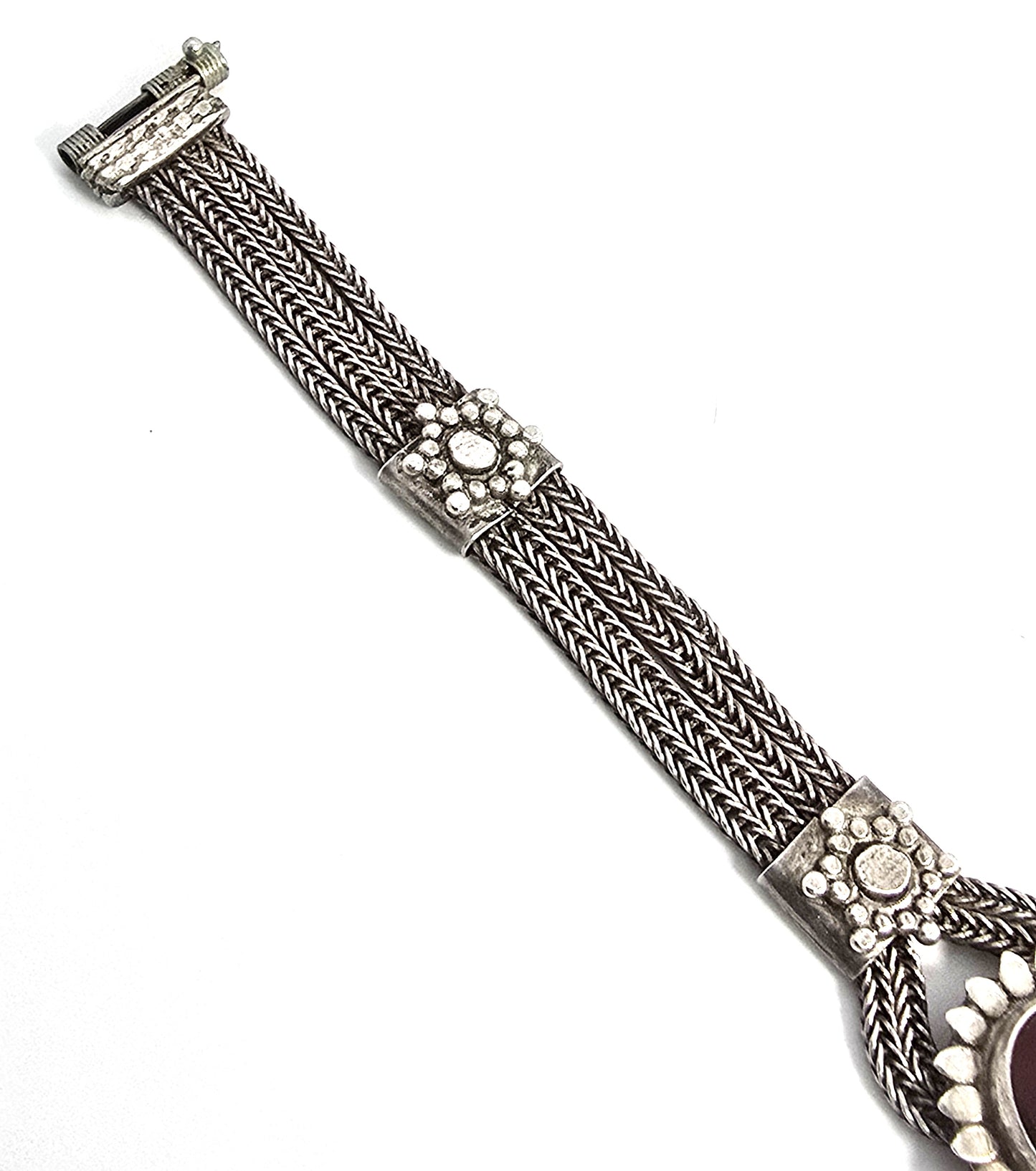 Turkish Ottoman Carnelian gemstone foxtail chain 900 sterling silver vintage bracelet