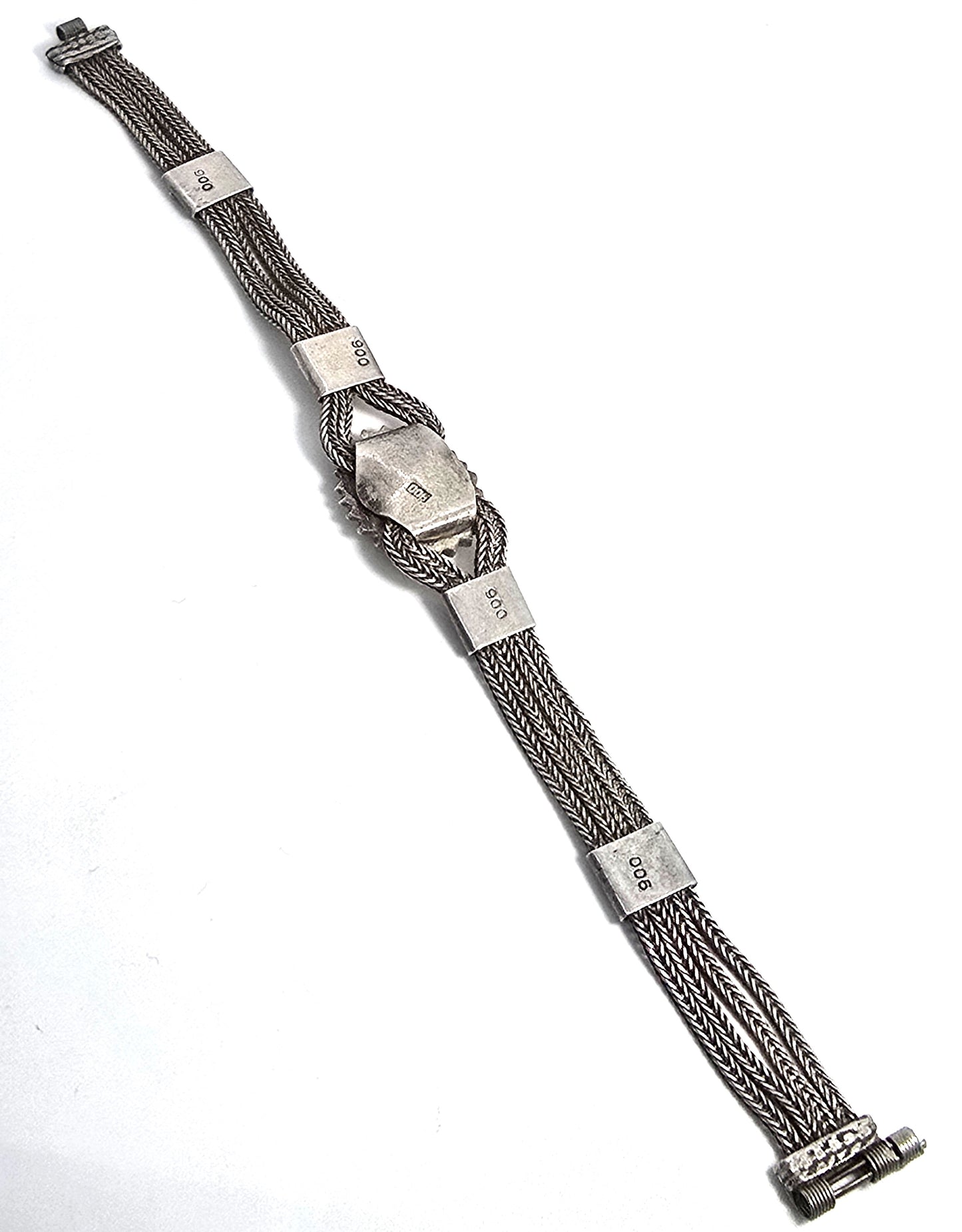 Turkish Ottoman Carnelian gemstone foxtail chain 900 sterling silver vintage bracelet