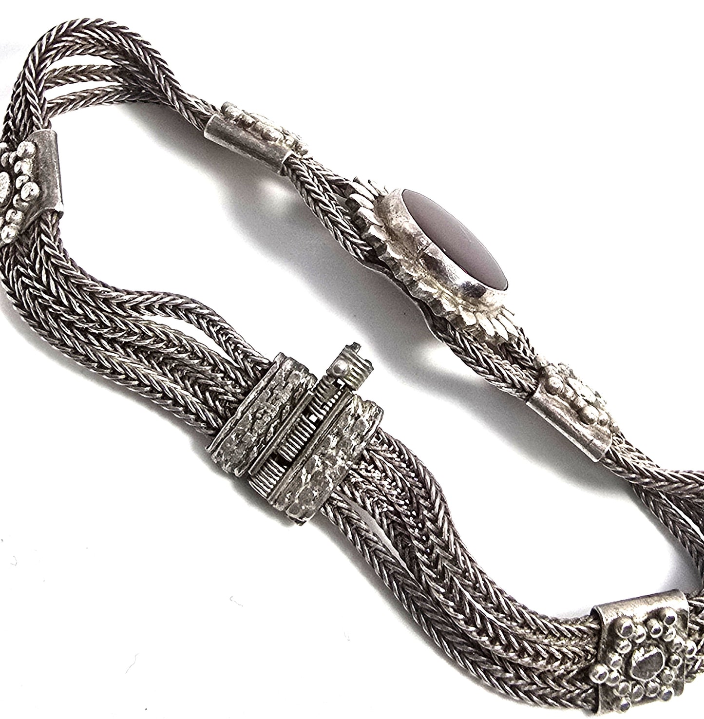Turkish Ottoman Carnelian gemstone foxtail chain 900 sterling silver vintage bracelet