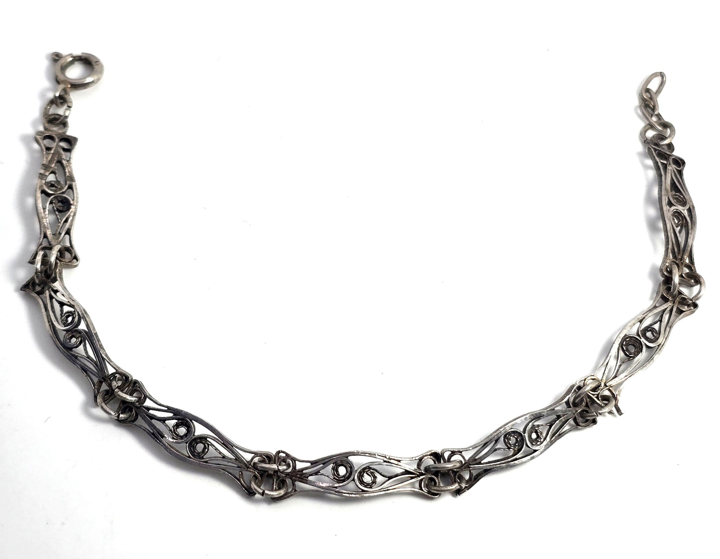 German 835 filigree thin spun silver thin vintage tennis panel bracelet