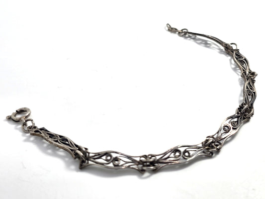 German 835 filigree thin spun silver thin vintage tennis panel bracelet