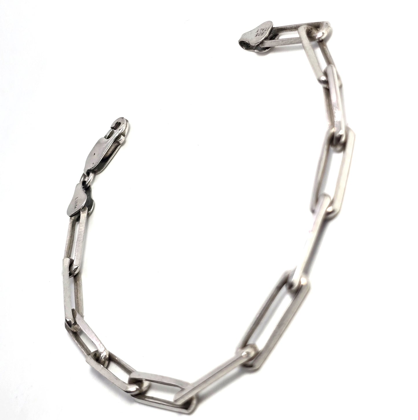 Lirm Articulated long Bar Paperclip Link solid sterling silver vintage retro bracelet