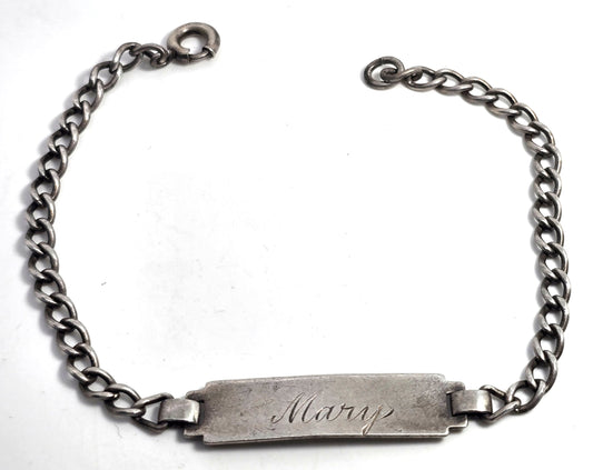Sterling silver vintage retro engraved ID bracelet "Mary" "Howell Ave"
