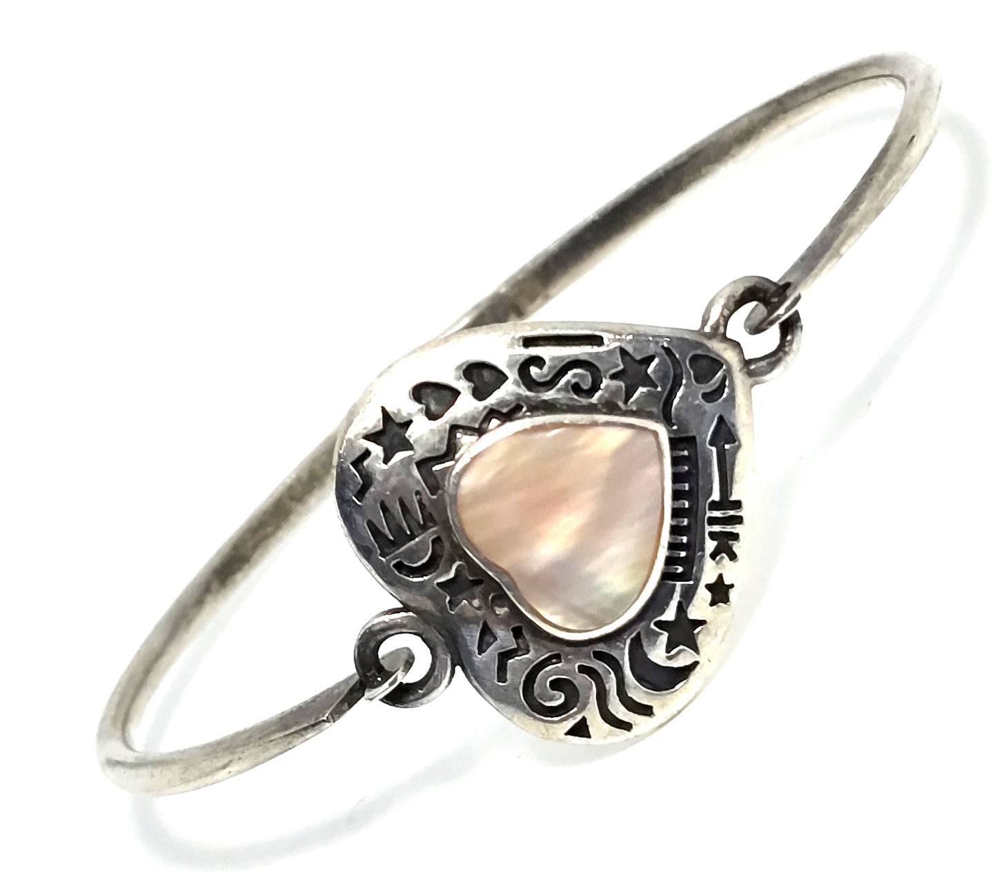 Boma Heart etched celestial sterling silver vintage signed bangle bracelet