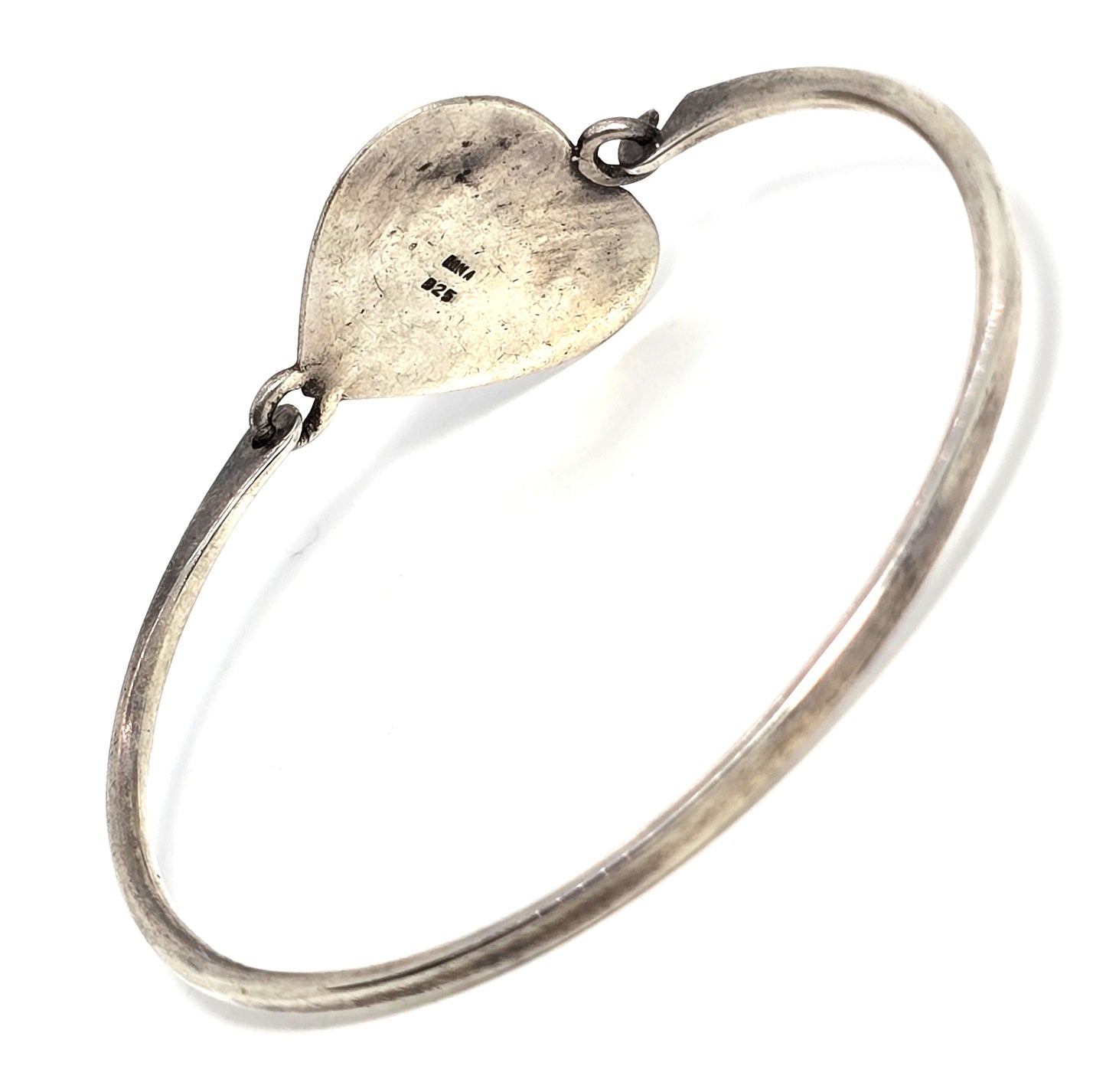 Boma Heart etched celestial sterling silver vintage signed bangle bracelet