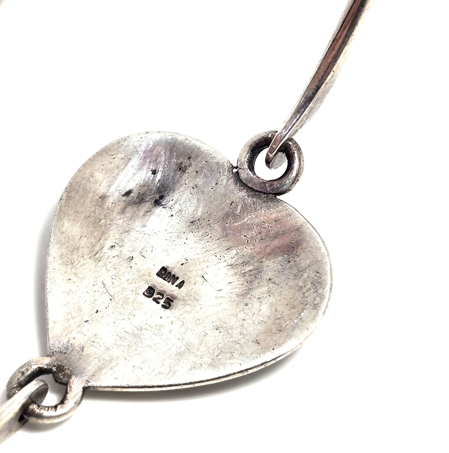 Boma Heart etched celestial sterling silver vintage signed bangle bracelet