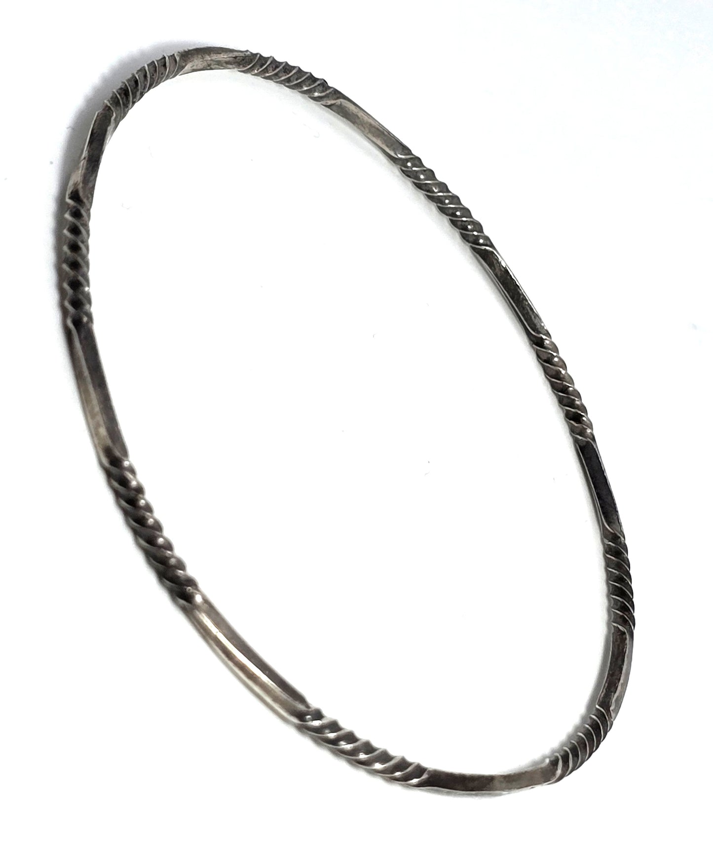 Tribal vintage thin stacker sterling silver twisted hammered retro bangle bracelet