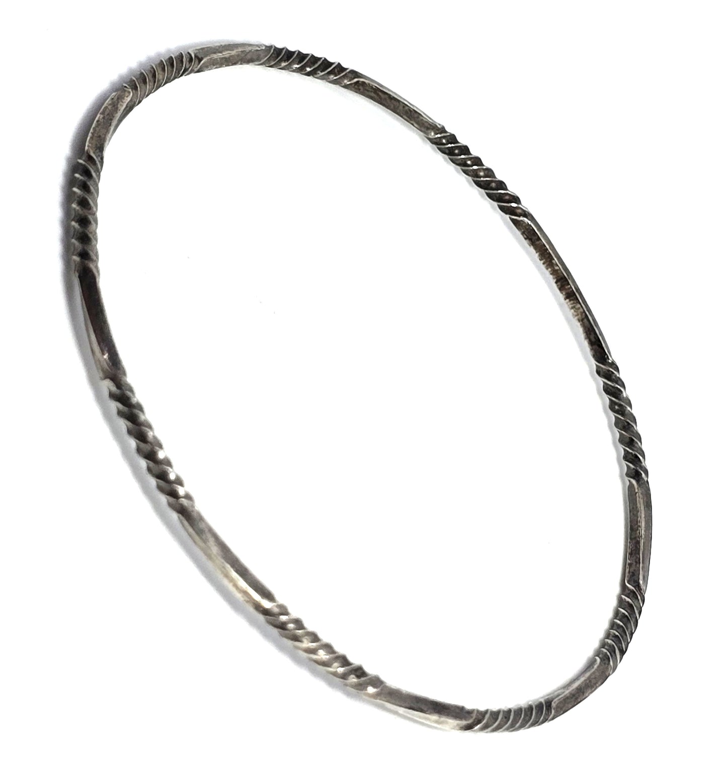 Tribal vintage thin stacker sterling silver twisted hammered retro bangle bracelet