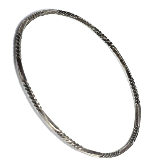 Tribal vintage thin stacker sterling silver twisted hammered retro bangle bracelet