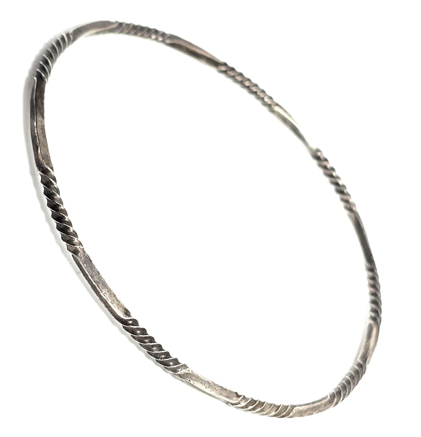 Tribal vintage thin stacker sterling silver twisted hammered retro bangle bracelet