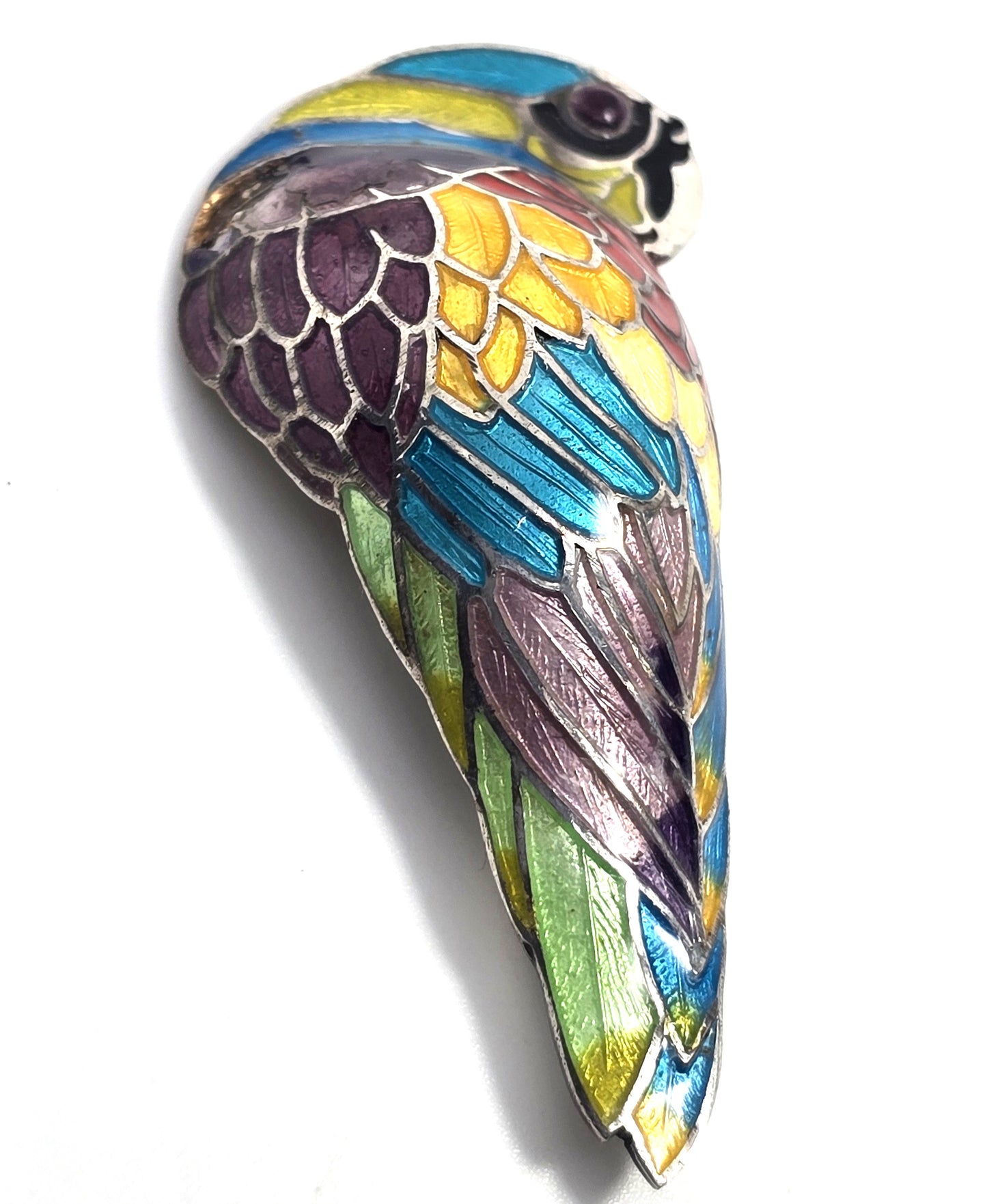 McCaw Parrot Maya Taxco Mexico TM-171 vintage Enamel Sterling Silver Brooch CHIP