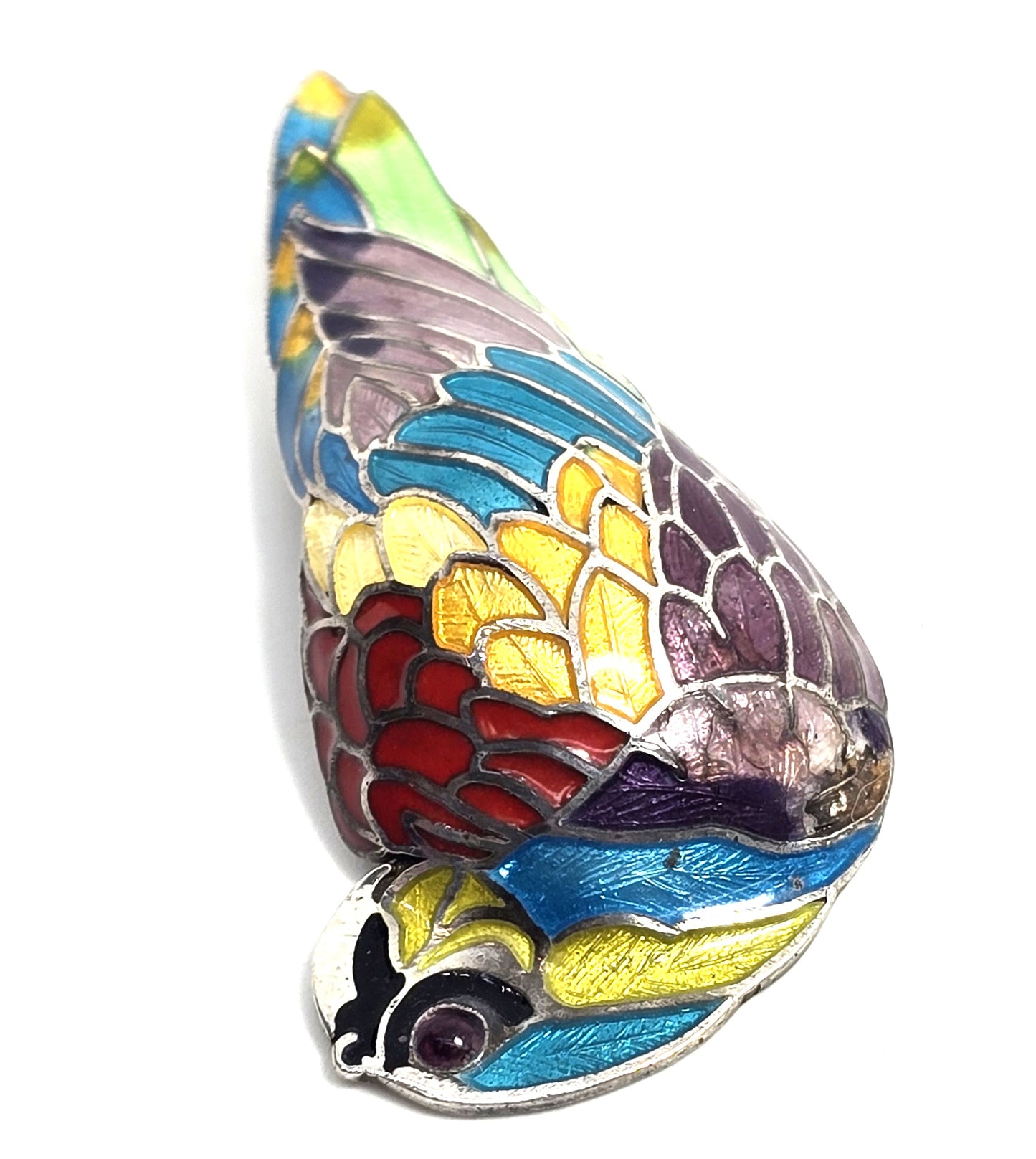 McCaw Parrot Maya Taxco Mexico TM-171 vintage Enamel Sterling Silver Brooch CHIP