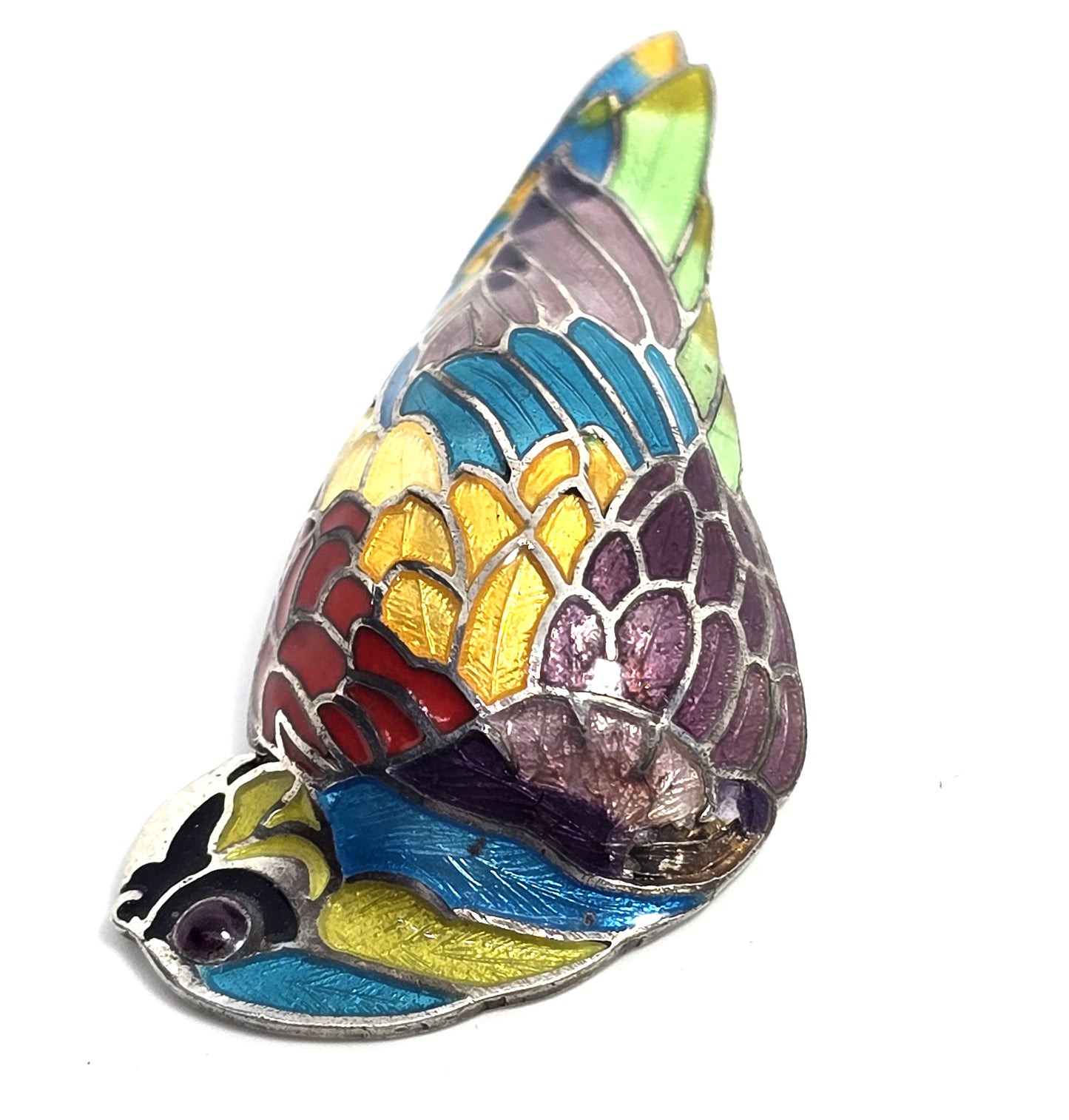 McCaw Parrot Maya Taxco Mexico TM-171 vintage Enamel Sterling Silver Brooch CHIP