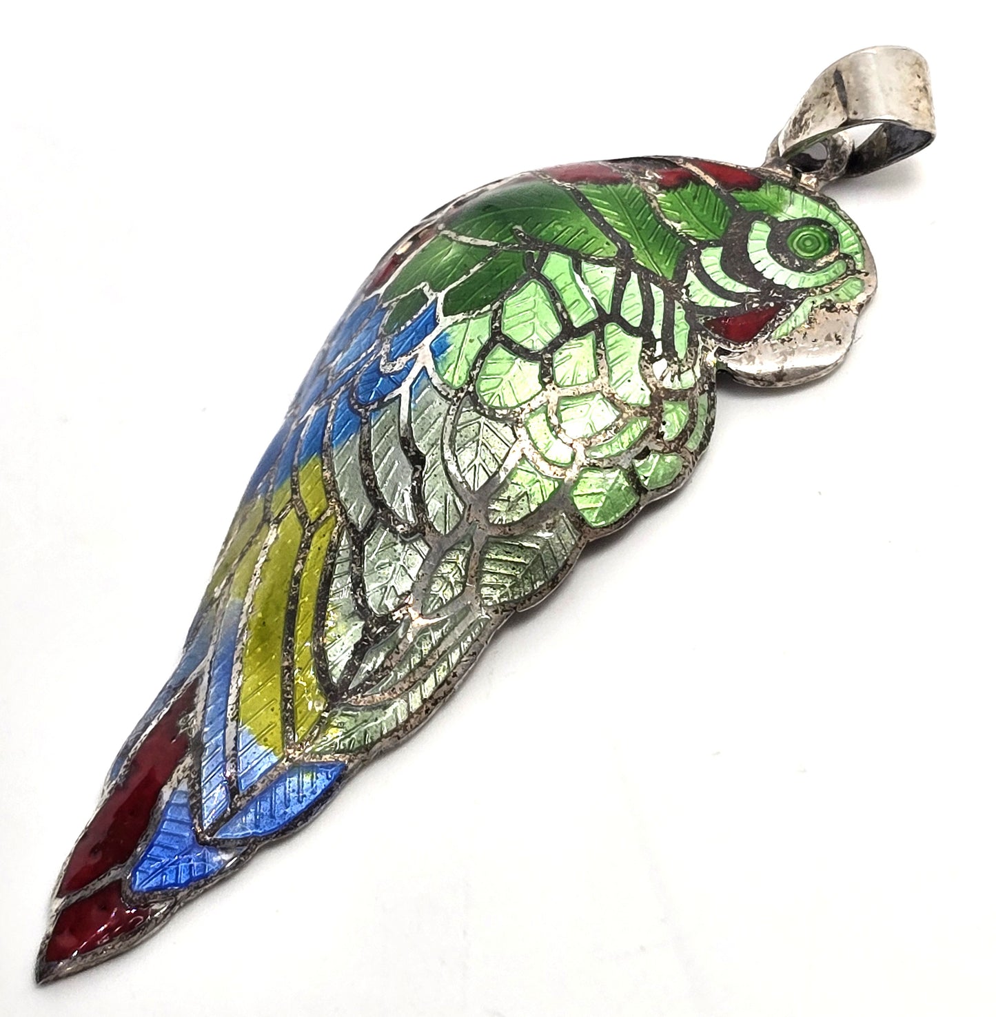 McCaw Parrot Taxco Mexico TS-134 vintage Enamel Sterling Silver pendant CHIP