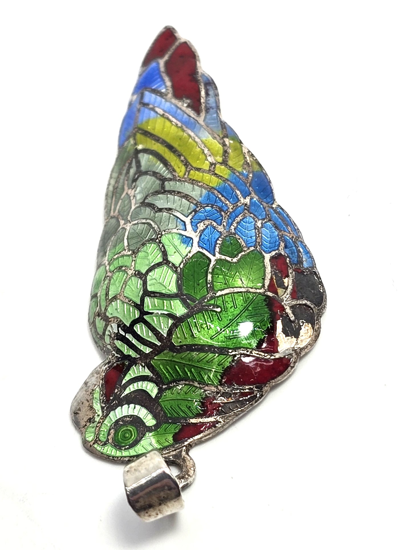McCaw Parrot Taxco Mexico TS-134 vintage Enamel Sterling Silver pendant CHIP
