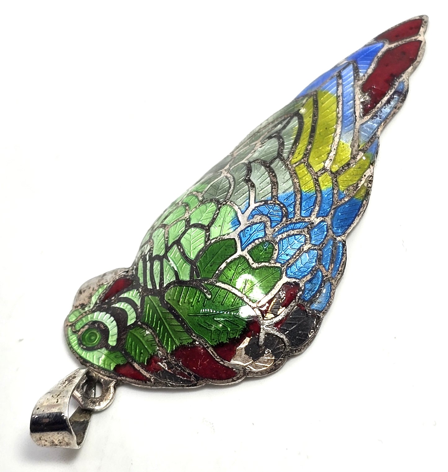 McCaw Parrot Taxco Mexico TS-134 vintage Enamel Sterling Silver pendant CHIP