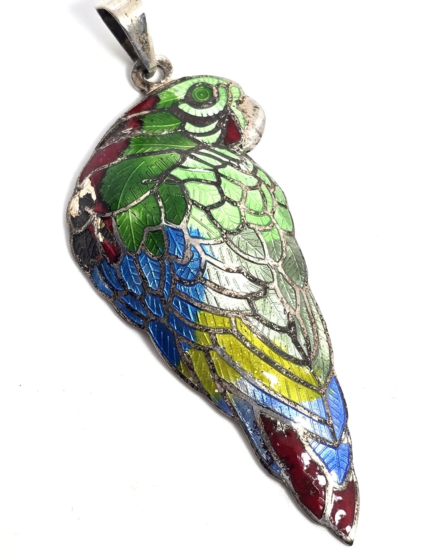 McCaw Parrot Taxco Mexico TS-134 vintage Enamel Sterling Silver pendant CHIP