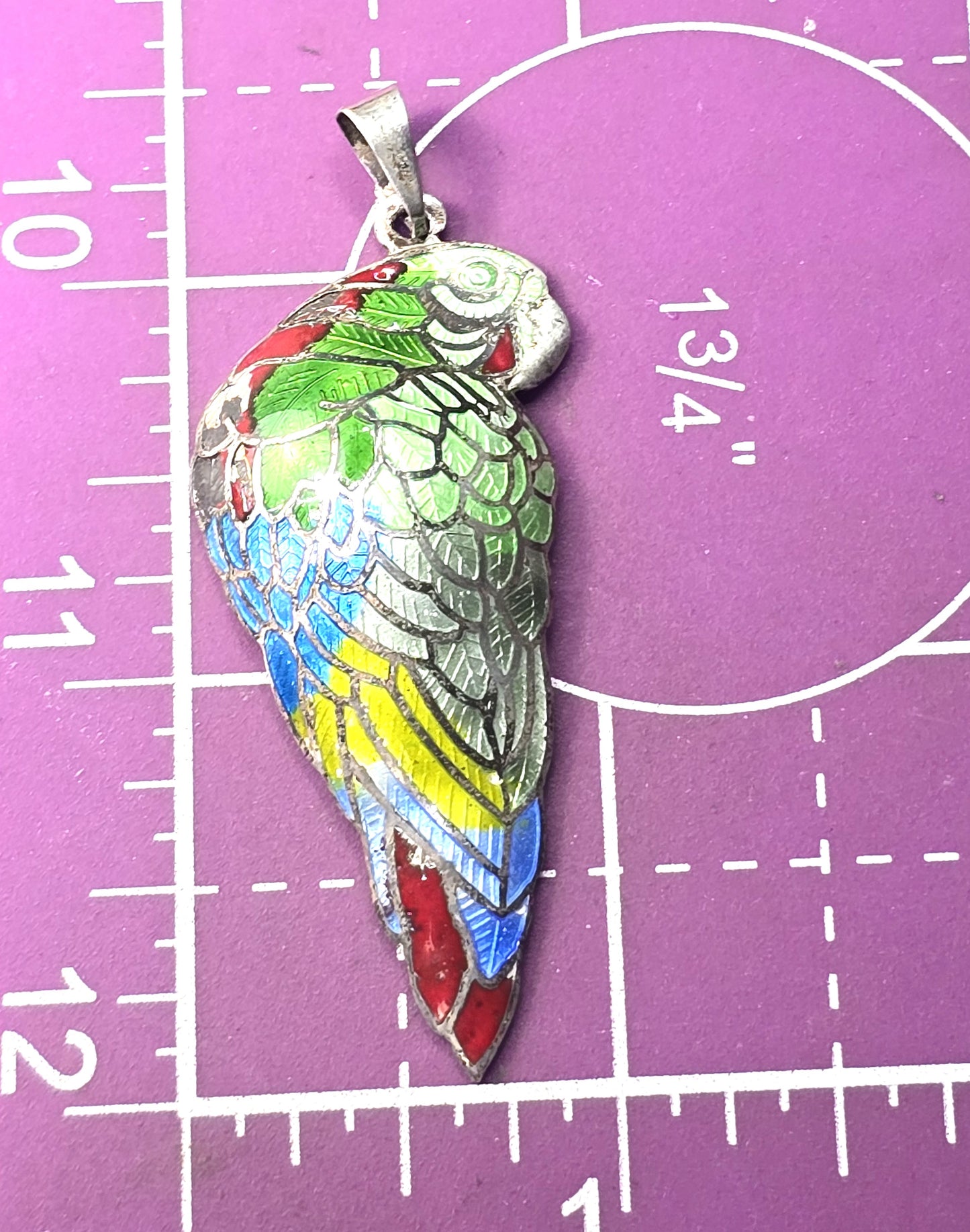 McCaw Parrot Taxco Mexico TS-134 vintage Enamel Sterling Silver pendant CHIP