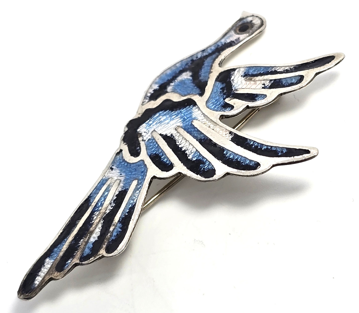 Jeronimo Fuentes Vintage Sterling Silver Enamel Brooch JF Mexico Taxco bird eagle mark