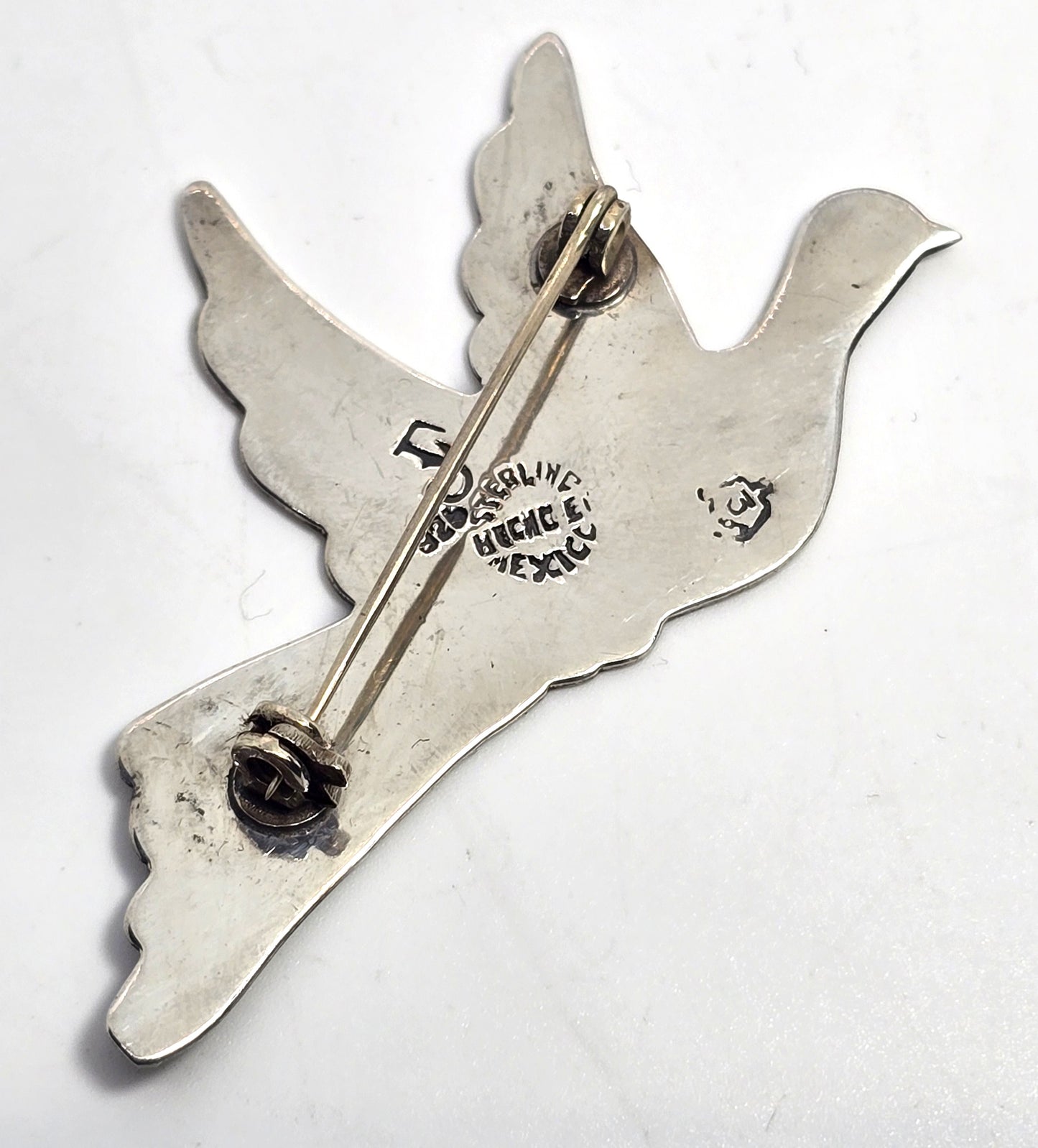 Jeronimo Fuentes Vintage Sterling Silver Enamel Brooch JF Mexico Taxco bird eagle mark