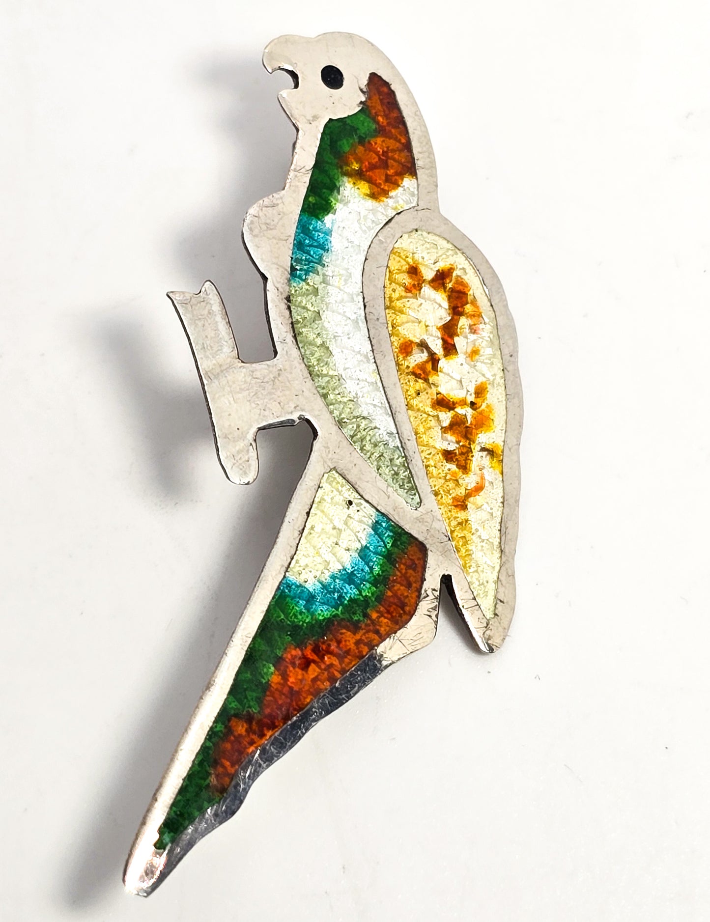 Taxco Mexico CRV Vintage Sterling Silver Enamel sun conure Bird Brooch eagle mark