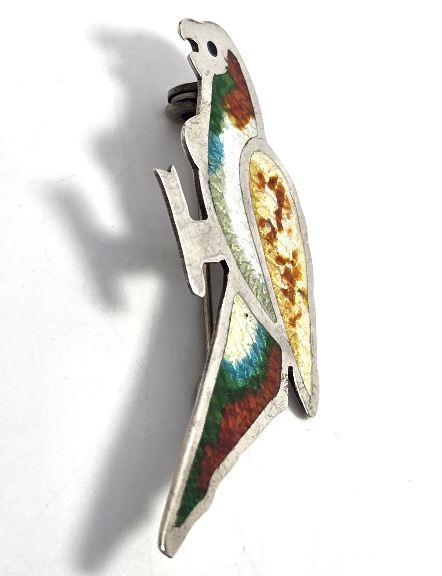 Taxco Mexico CRV Vintage Sterling Silver Enamel sun conure Bird Brooch eagle mark