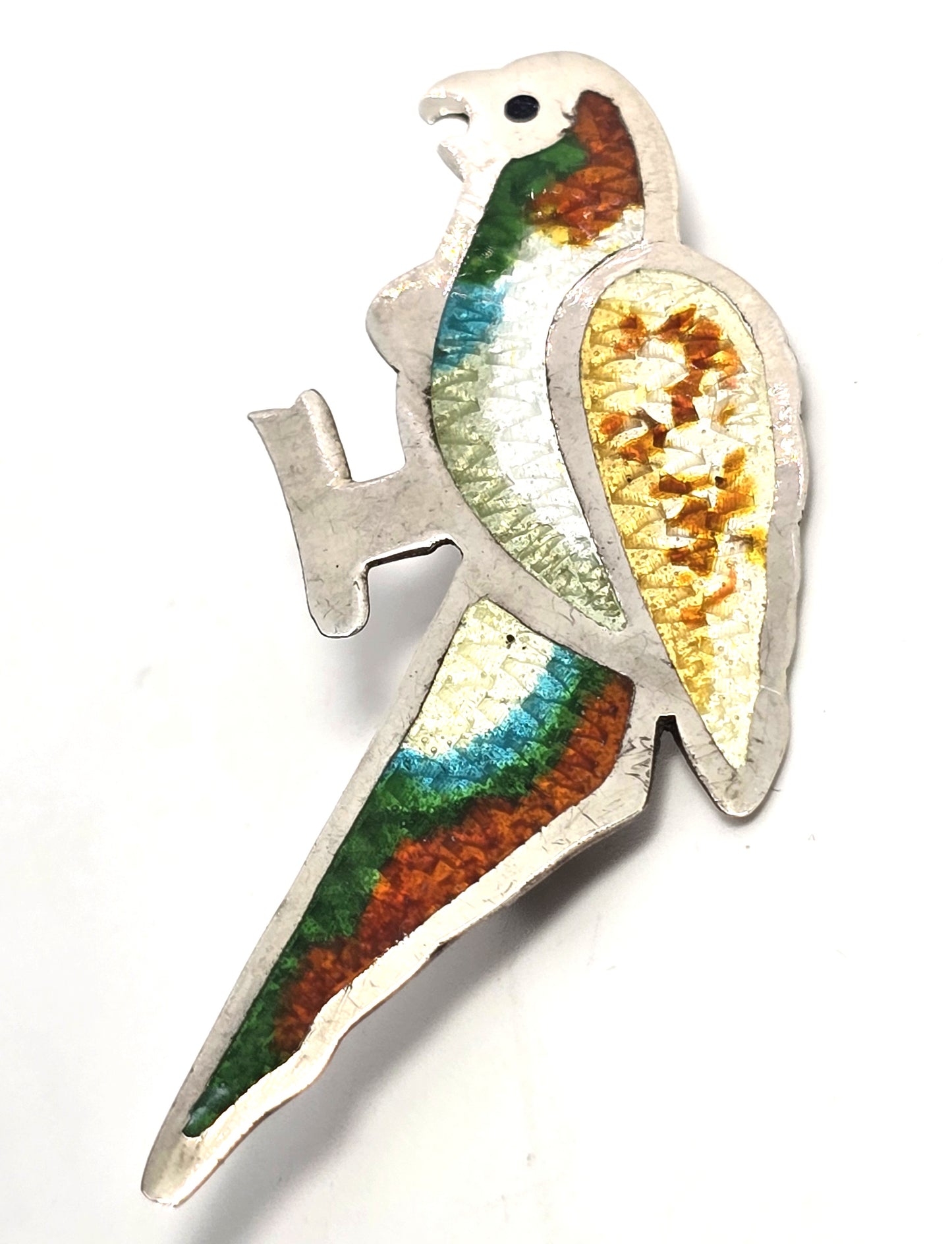 Taxco Mexico CRV Vintage Sterling Silver Enamel sun conure Bird Brooch eagle mark