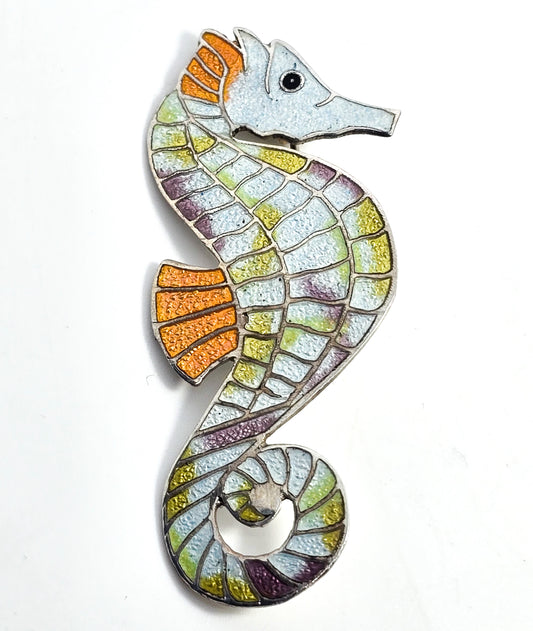 Seahorse Castelan Mexico Sterling Silver Enamel Taxco Vintage Brooch eagle mark