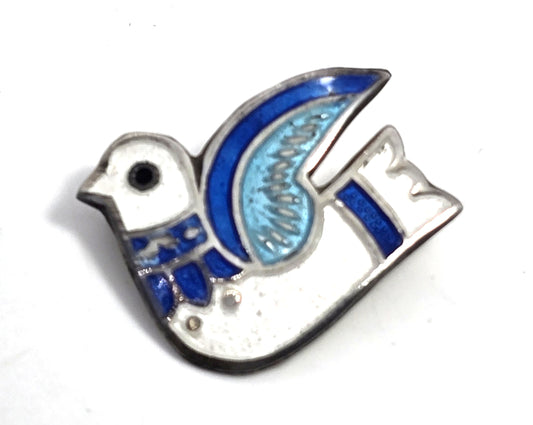Jeronimo Fuentes Vintage Sterling Silver Dove Enamel Brooch JF Mexico Taxco