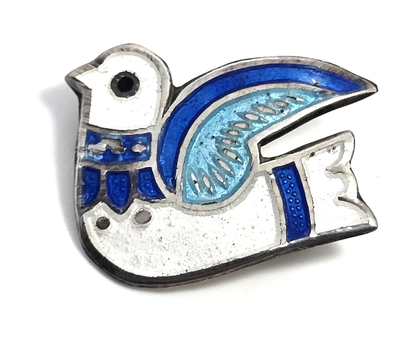 Jeronimo Fuentes Vintage Sterling Silver Dove Enamel Brooch JF Mexico Taxco