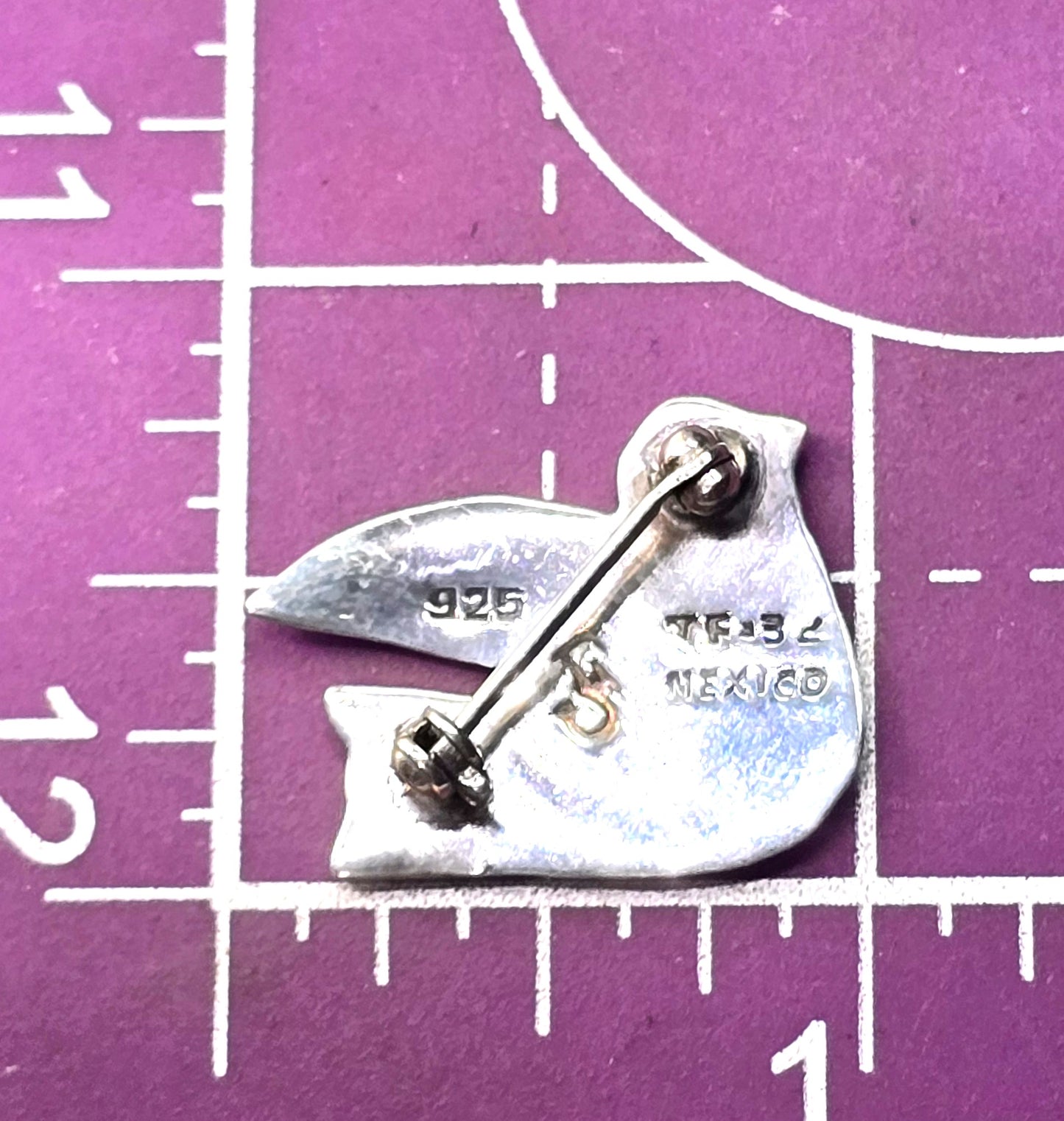 Jeronimo Fuentes Vintage Sterling Silver Dove Enamel Brooch JF Mexico Taxco