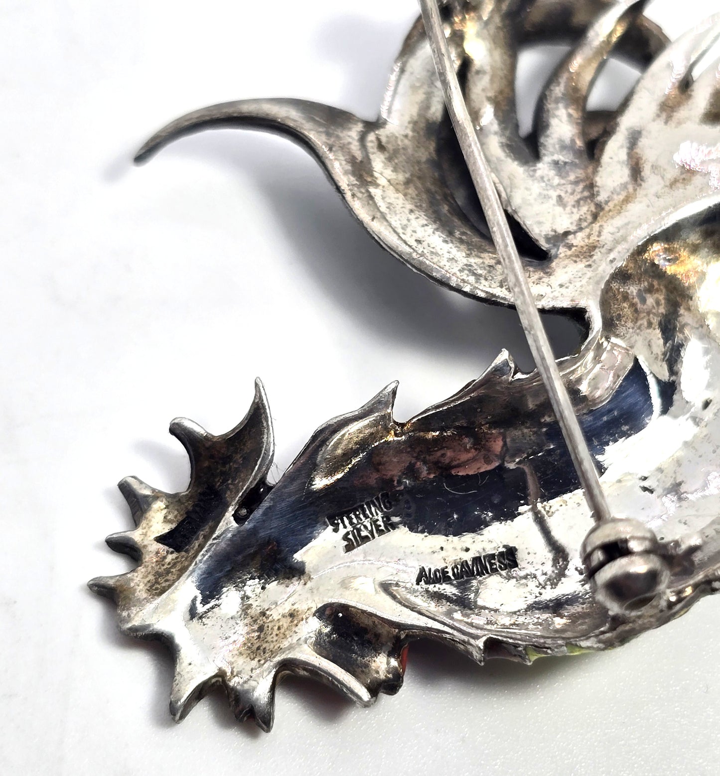 Rooster Alice Caviness Sterling Silver Enamel Marcasite farm Chicken vintage Brooch Pin