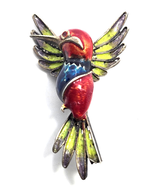 ALIOTO ADRIANA 79 GE enamel hummingbird spun silver gilt 800 sterling silver brooch