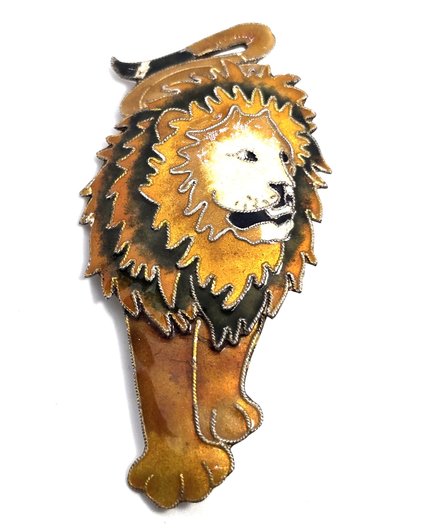 Walking Lion King of the Jungle enamel Safari sterling silver brooch Pin CHIP