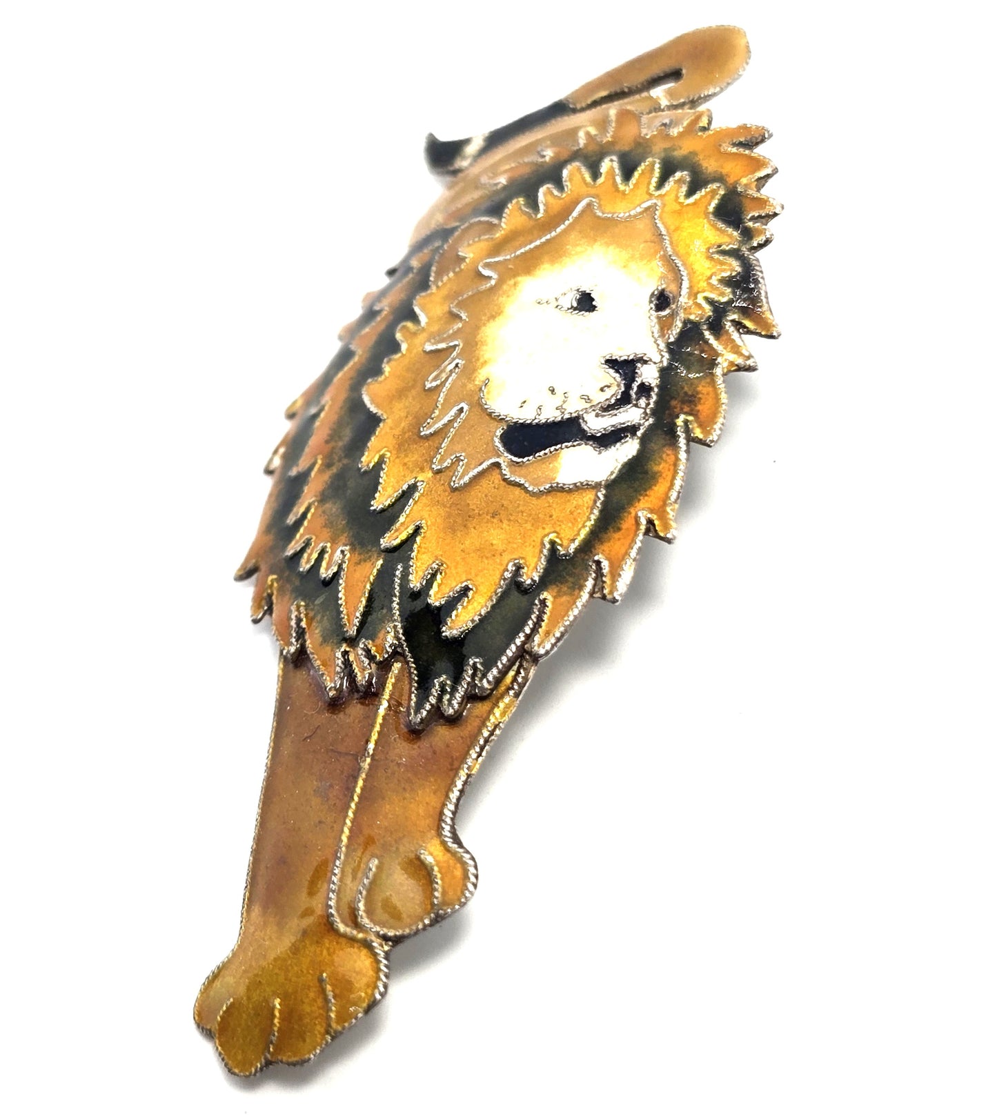 Walking Lion King of the Jungle enamel Safari sterling silver brooch Pin CHIP