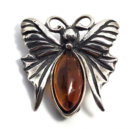 Baltic amber solid sterling silver vintage small butterfly brooch lapel pin