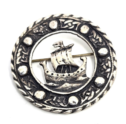 Scottish Viking Norse Naval Ship vintage sterling silver kilt pin brooch