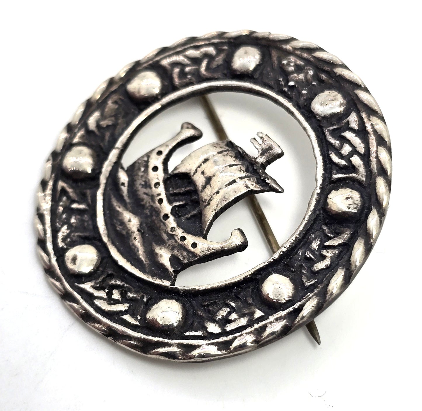 Scottish Viking Norse Naval Ship vintage sterling silver kilt pin brooch