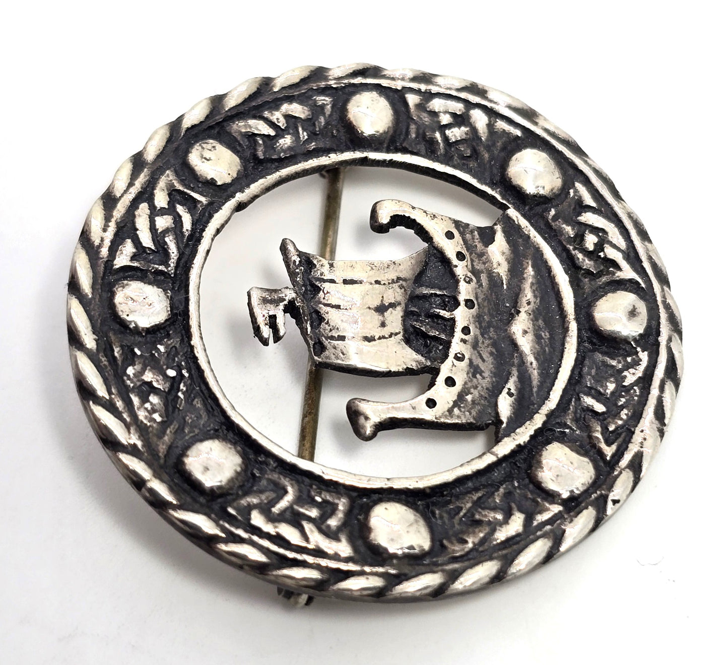 Scottish Viking Norse Naval Ship vintage sterling silver kilt pin brooch