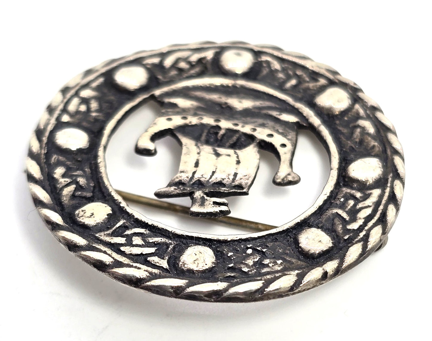Scottish Viking Norse Naval Ship vintage sterling silver kilt pin brooch