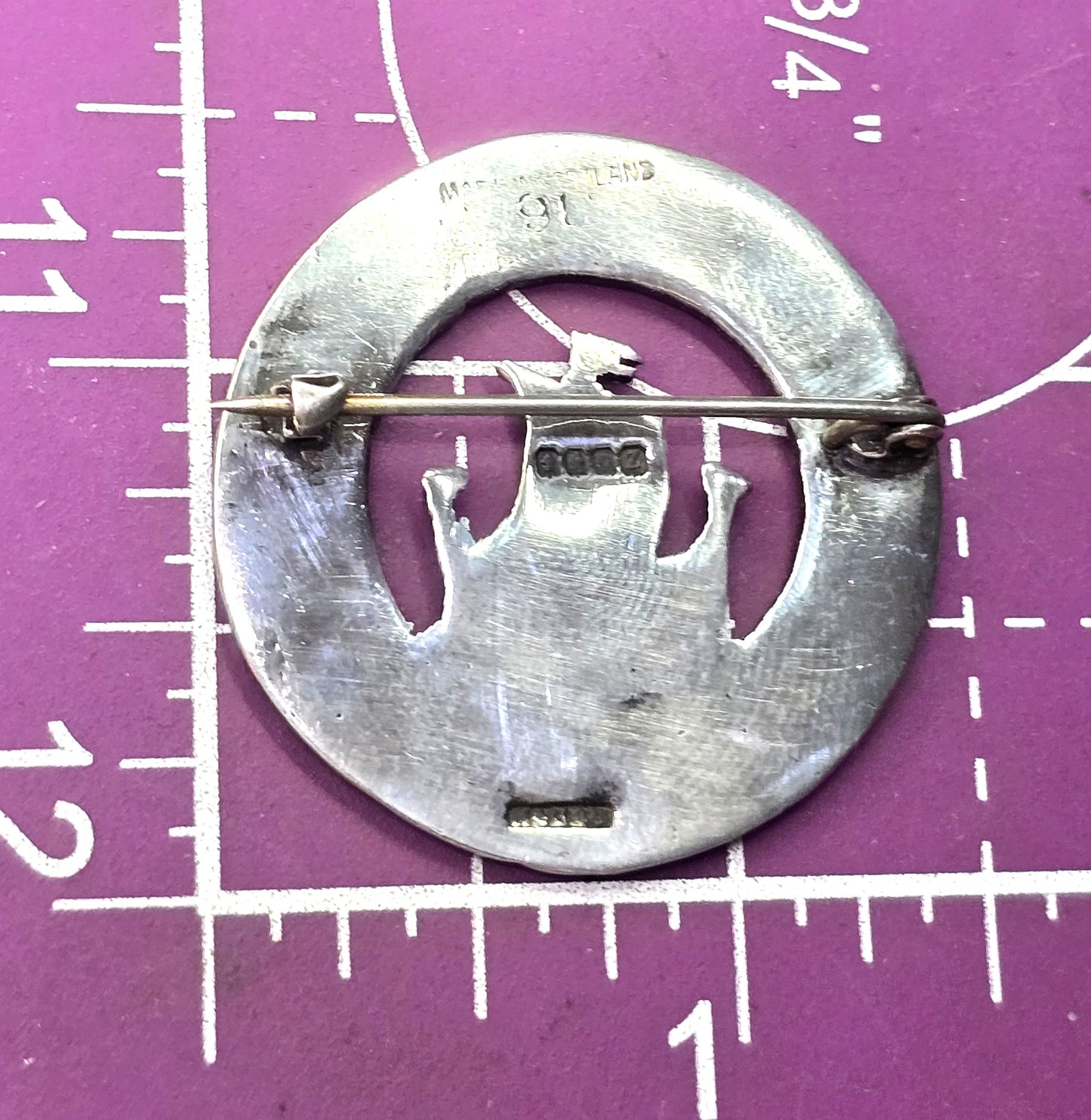 Scottish Viking Norse Naval Ship vintage sterling silver kilt pin brooch