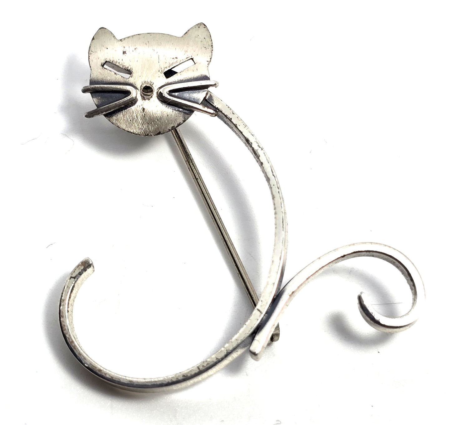 Beau Sterling modernist mid century cat vintage sterling silver feline brooch