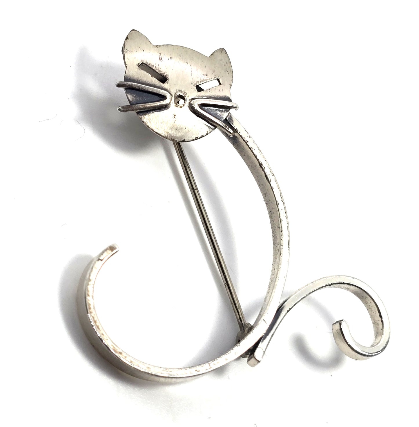 Beau Sterling modernist mid century cat vintage sterling silver feline brooch
